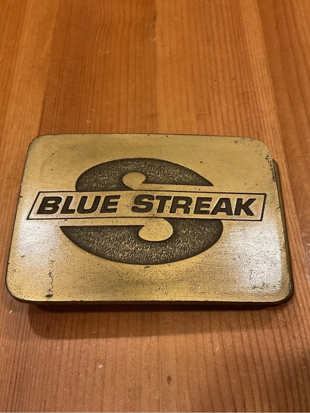 VINTAGE BLUE STREAK BELT BUCKLE BRASS MADE IN THE USA C+D HIT 1970’s